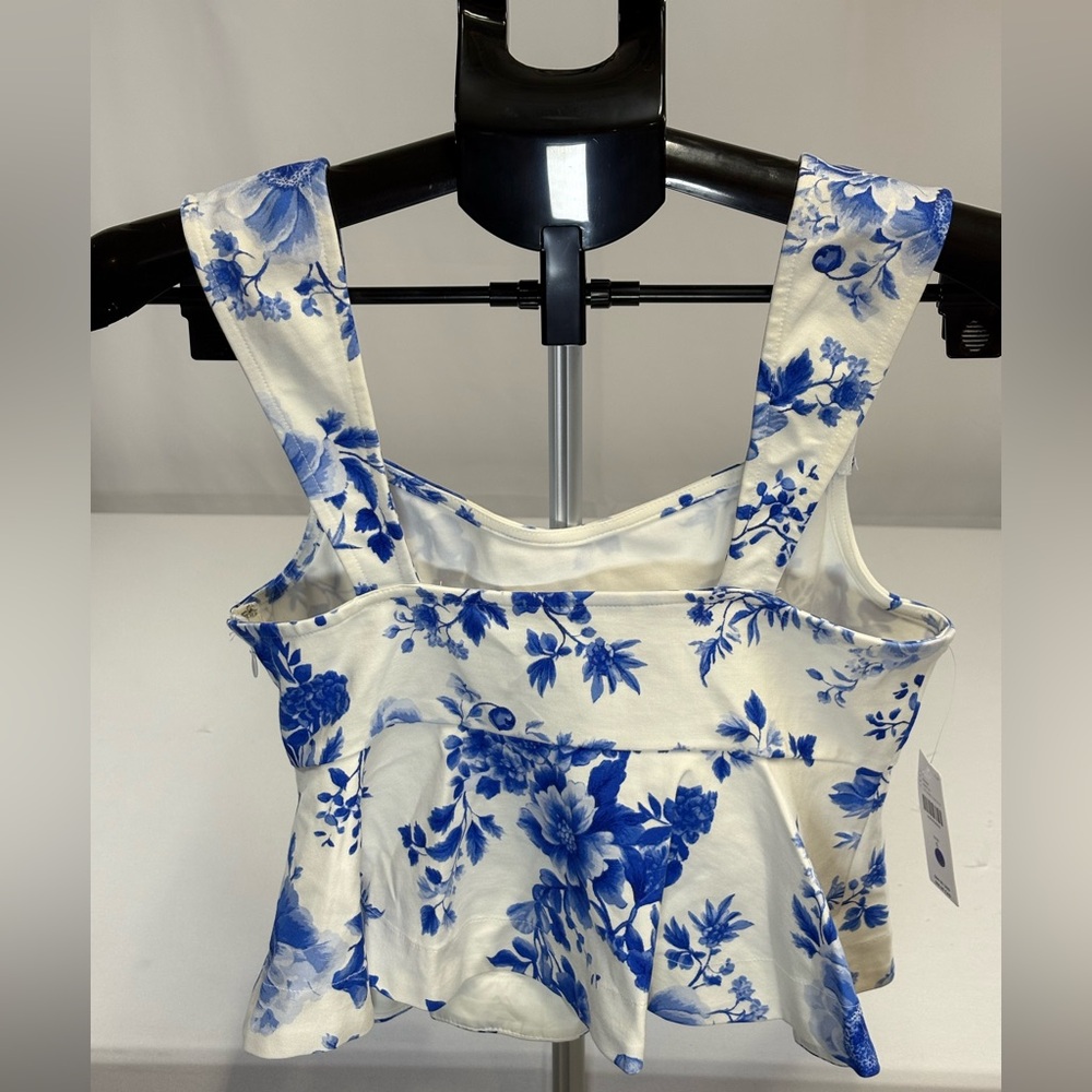 Anthropologie Maeve Square-Neck Peplum Tank Top// Blue Pattern - Picture 7 of 11